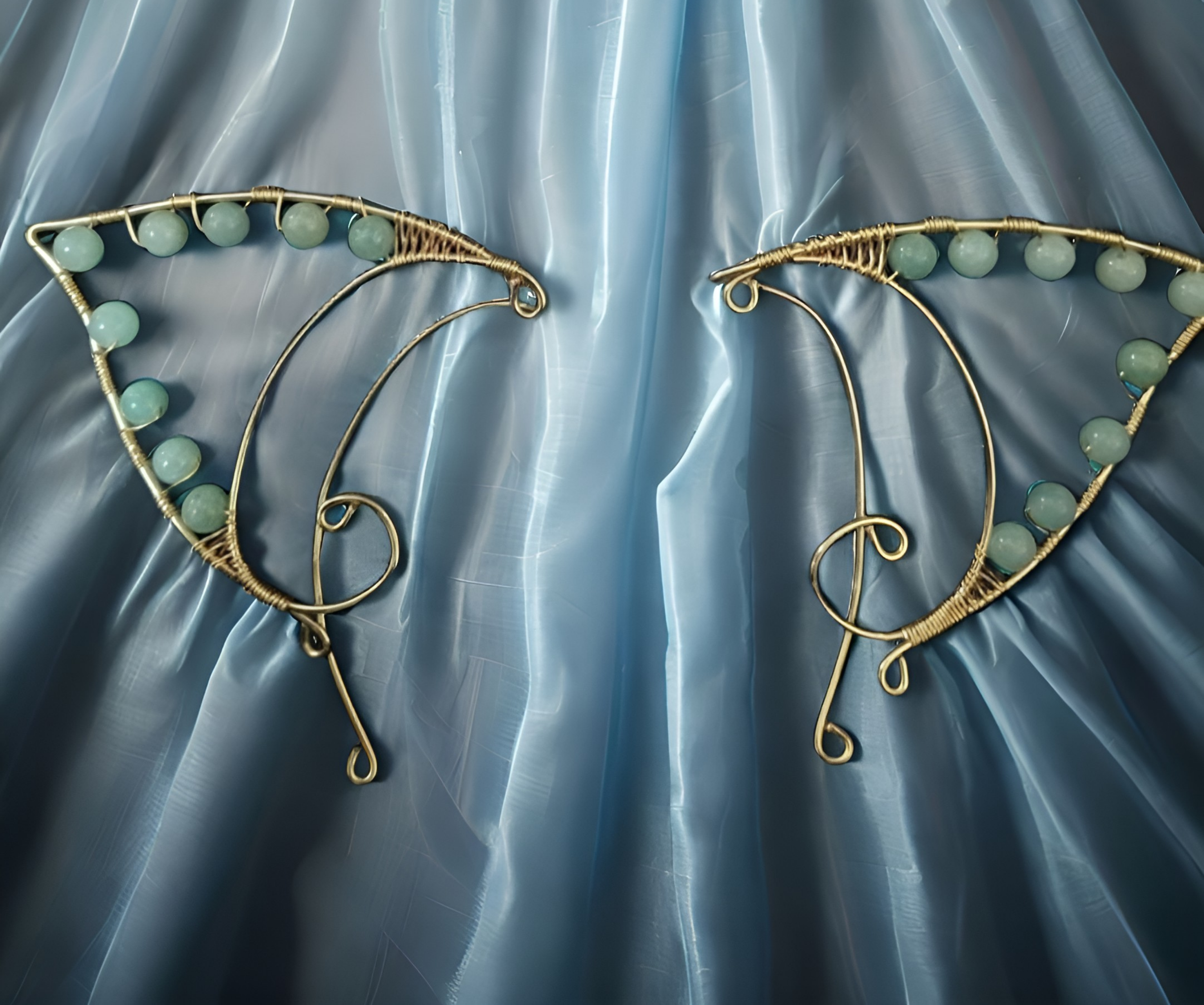 Amazonite & gold toned copper elf ear cuffs